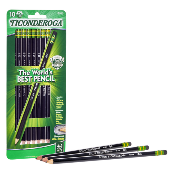 Ticonderoga Number 2 Soft Pencils, Wood-Cased Graphite Black Pencil, 12 Count