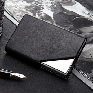 Men Leather Stainless Steel Business Card Clamp(Black)