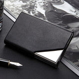Men Leather Stainless Steel Business Card Clamp(Black)