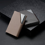 Men Leather Stainless Steel Business Card Clamp(Black)