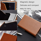 Men Leather Stainless Steel Business Card Clamp(Black)