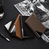 Men Leather Stainless Steel Business Card Clamp(Black)