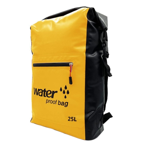 Outdoor Folding Double Shoulder Bag Dry Sack PVC Waterproof Backpack, Capacity: 25L(Yellow)