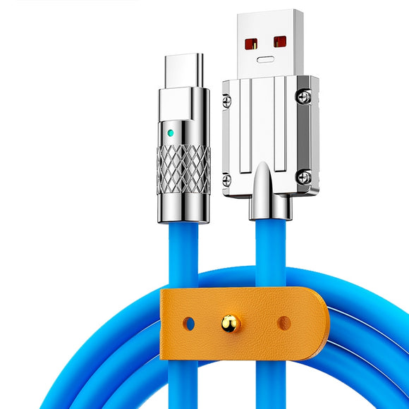 Mech Series 6A 120W USB to USB-C / Type-C Metal Plug Silicone Fast Charging Data Cable, Length: 1.8m(Blue)