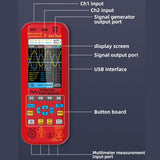 BSIDE O9 Digital Handheld Dual Channel 50MHz Oscilloscope Signal Source Multimeter, Spec: With Dual Oscilloscope Probe (Red)