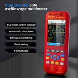 BSIDE O9 Digital Handheld Dual Channel 50MHz Oscilloscope Signal Source Multimeter, Spec: With Dual Oscilloscope Probe (Red)