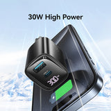 USAMS CC229 30W USB+USB-C / Type-C Dual Port GaN Digital Display Charger, Specifications: EU Plug(Black)