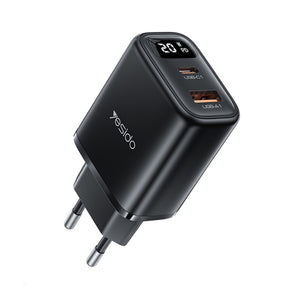 Yesido YC68 20W USB-C / Type-C + USB Digital Display Charger, Specification:EU Plug(Black)