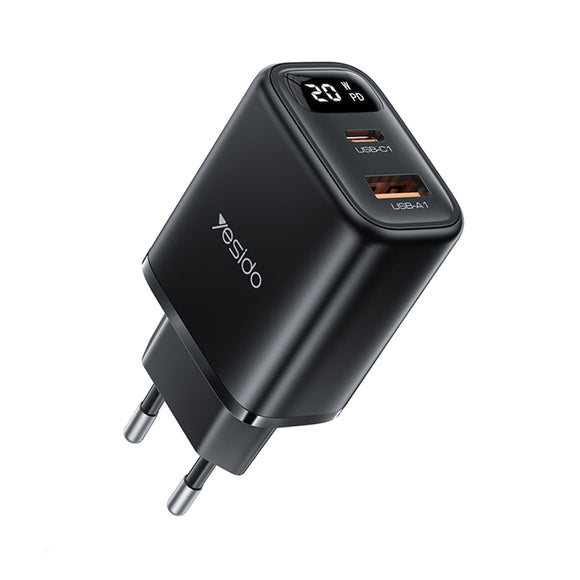 Yesido YC68 20W USB-C / Type-C + USB Digital Display Charger, Specification:EU Plug(Black)