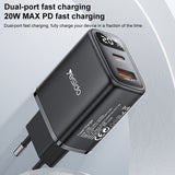 Yesido YC68 20W USB-C / Type-C + USB Digital Display Charger, Specification:EU Plug(Black)