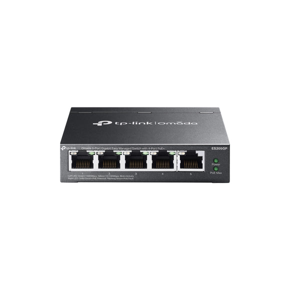 TPLink Switch full managed Layer2 5 Port 5x 1 GbE PoEBudget 65 Watt 4xPoEat Fanless Omada ES205PG