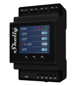 Shelly DIN Rail Pro 4PM Relay, max 40A, 1 Phase, 4 Channels, Measurement Function, Wi-Fi, LAN, Bluet