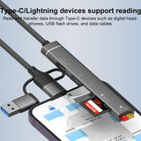 USB / Type-C / 8 Pin to TF / SD Card Reader, USB, Type-C HUB Adapter 5 in 1 Docking Station(Silver)