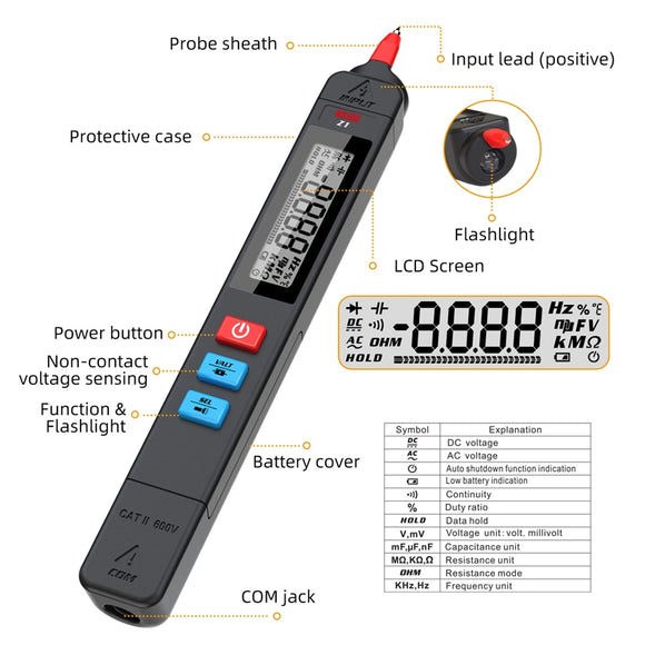BSIDE Z1 Smart Pen Multimeter Electric Pen Voltage Detector Without Battery (Black)