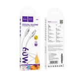 hoco X99 Crystal Junction 60W USB-C / Type-C to USB-C / Type-C Silicone Charging Data Cable, Length:1m(Grey)