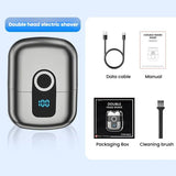 Portable Mini Dual Head Electric Shaver for Men - LCD Display, Floating Blades, Waterproof, USB-C Rechargeable(Silver)