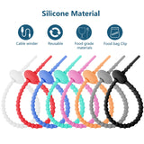 Pack Silicone Ties Multi-Use Food Bag Clip Data Cable Winder Organizer 15cm(Black)