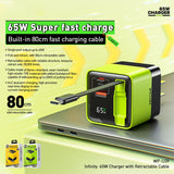 WK WP-U39 65W USB-C / Type-C, USB GaN Fast Charger with 80cm Type-C Cable, Plug Type:EU Plug(Yellow)