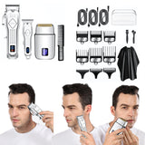 3pcs /Set Men Home Hair Salon High-power Hair Clipper(Silver)