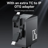 Yesido Y71 125W Type-C + 8 Pin Retractable Cable 3 in 1 Car Charger(Black)