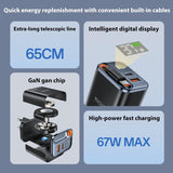 Yesido YC100 67W Fast Charger with Telescopic Type-C Cable, Plug:EU Plug(Black)