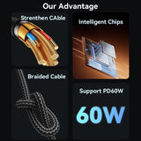 Yesido CA188 60W 3A USB-C / Type-C to Type-C Charging Data Cable, Length:0.3m(Black)