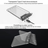 ORICO 2139C3-CR USB3.1 Type C Transparent External Hard Disk Box Storage Case for 9.5mm 2.5 inch SATA HDD / SSD