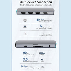 Basix Mate8 8 In 1 Multi-function Type-C / USB-C HUB Expansion Dock (Grey)