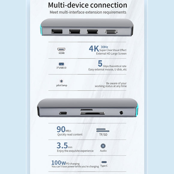 Basix Mate8 8 In 1 Multi-function Type-C / USB-C HUB Expansion Dock (Grey)