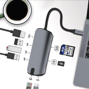 Basix T1908 8 In 1 Multi-function Type-C / USB-C HUB Expansion Dock (Grey) HDMI 4K