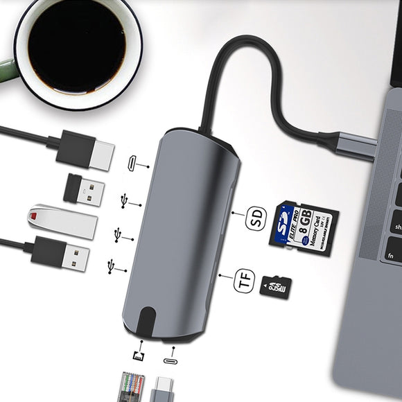 Basix T1908 8 In 1 Multi-function Type-C / USB-C HUB Expansion Dock (Grey) HDMI 4K