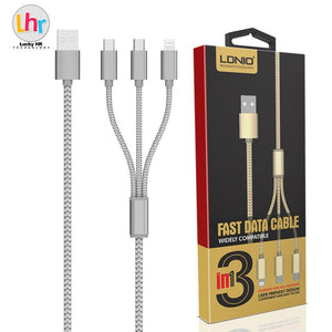 LDNIO LC85 3 in 1 USB cable w/2 micro USB & 8pin Sync cable, 1,2 m silver