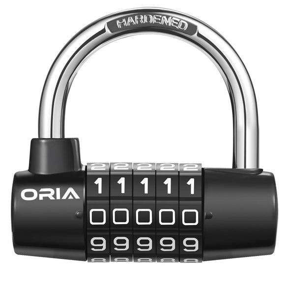 Oria 5-Digit Combination Resettable Padlock, svart, Zinc Alloy Material, (OHA33) Lás
