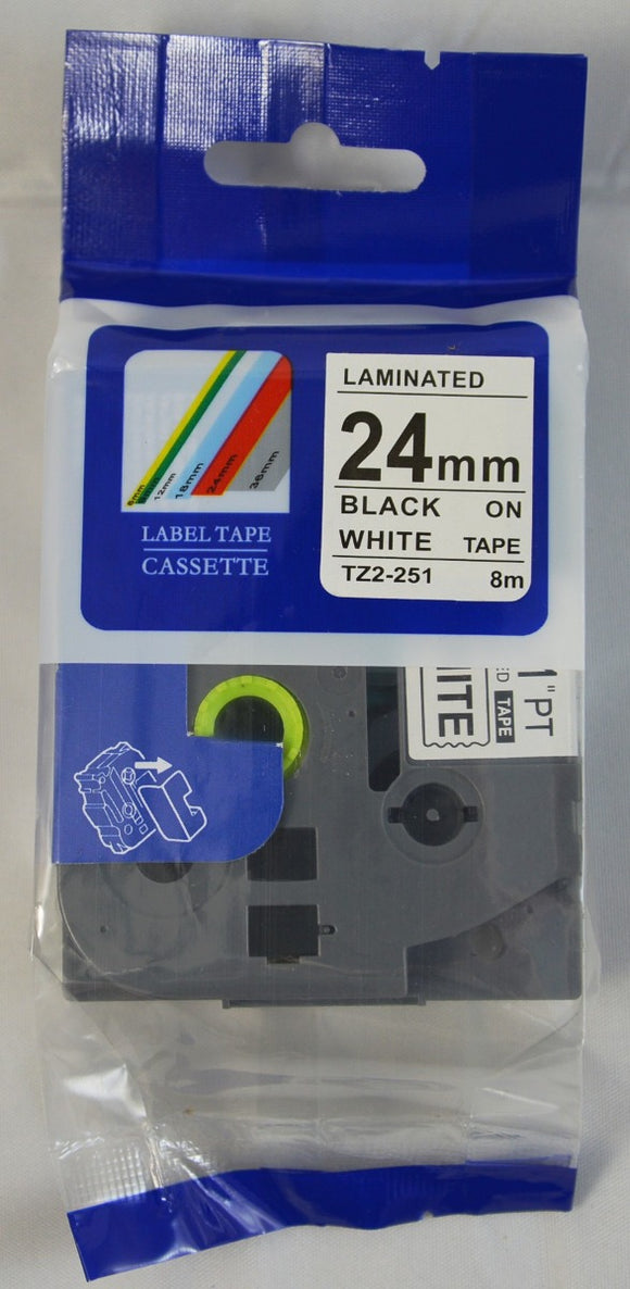 TZ2-S251 Black on White Laminated Label 24mm