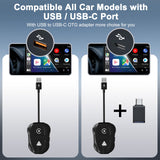 USB + USB-C / Type-C Wired to Wireless Carplay / Android Auto Adapter(Black)