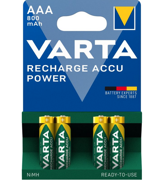 VARTA HR3 1,2V-800MAH NI-MH BATTERI AAA READY2USE VARTA 4 STK. BLISTER