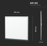 V-Tac 60x60 LED panel - 36W, 3820lm, 105 lm/w, hvid kant