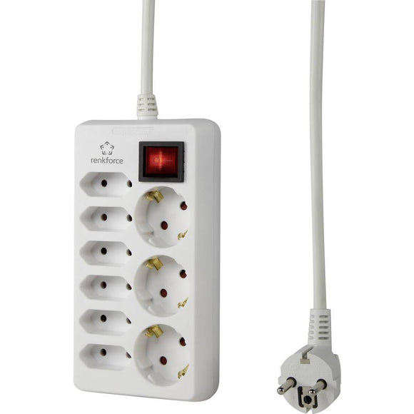 Socket strip (+ switch) 9 x White PG connector renkforce