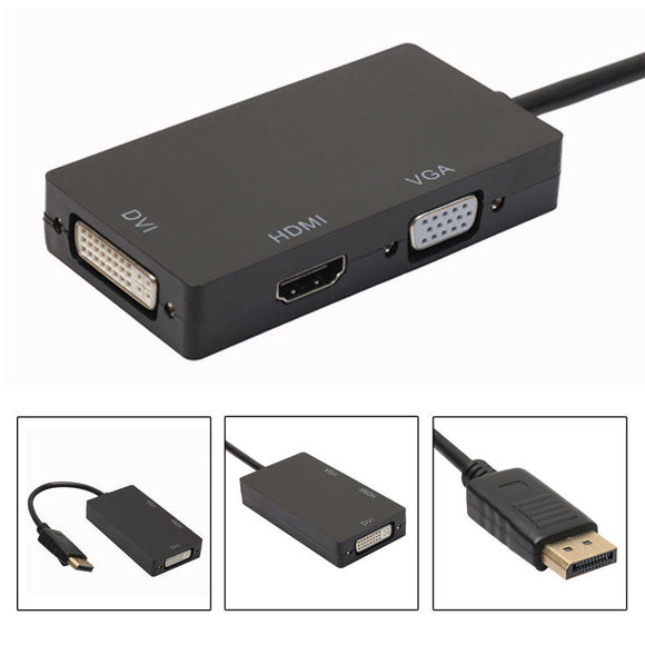 3 in 1 Adapter, DisplayPort male to HDMI/DVI/VGA Svart (DP to HDMI/DVI/VGA)