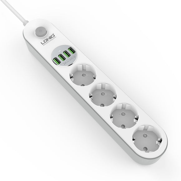 LDNIO 4xEU plug + 4 USB 5V 3,4A Power Strip for mobile, (forleingjari við 4 stik + 4xUSB)
