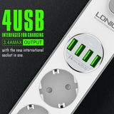 LDNIO 4xEU plug + 4 USB 5V 3,4A Power Strip for mobile, (forleingjari við 4 stik + 4xUSB)