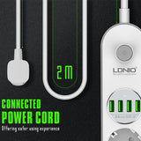 LDNIO 4xEU plug + 4 USB 5V 3,4A Power Strip for mobile, (forleingjari við 4 stik + 4xUSB)