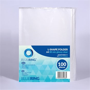 L-SHAPE FOLDER GLOSSY CLEAR A4 80 MICRON BLUERING 100 PCS
