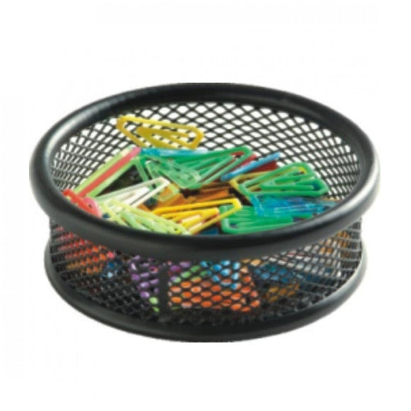 PAPER CLIP HOLDER METAL MESH ROUND BLACK