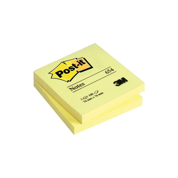 POST IT STICKY NOTES PAPER 100 (76X76 MM) YELLOW 3M 654