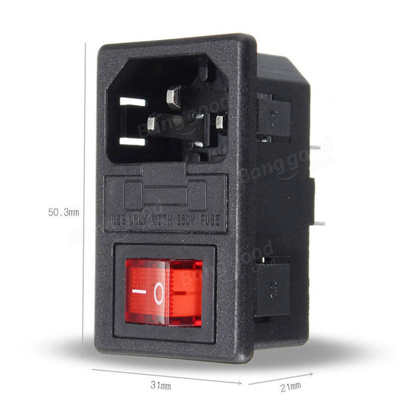 250V 10A AC 3 in 1 Fuse Power Supply Socket Connector Rocker Switch kontakt