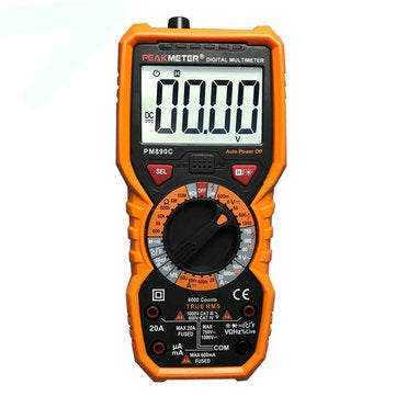 PEAKMETER PM890C Digital True RMS 6000 Counts Multimeter DC/AC Current Voltage Capacitance Resistance Frequency Temperature hFE Tester