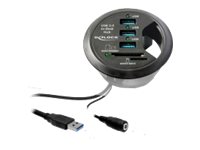 Borðstøð (In-Desk HUB), 3x USB 3.0 + 2x SD-kort, við ytri streymveiting, DeLock