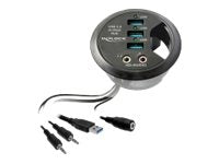 Borðstøð (In-Desk HUB), 4x USB 3.0, HD-ljóð, við ytri streymveiting, DeLock