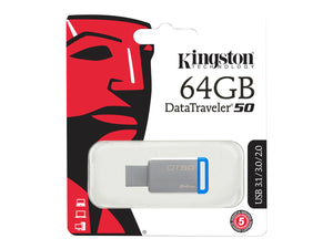 Geymi 64GB, Kingston DataTravler 50 64GB USB 3.1, Metal/Blátt